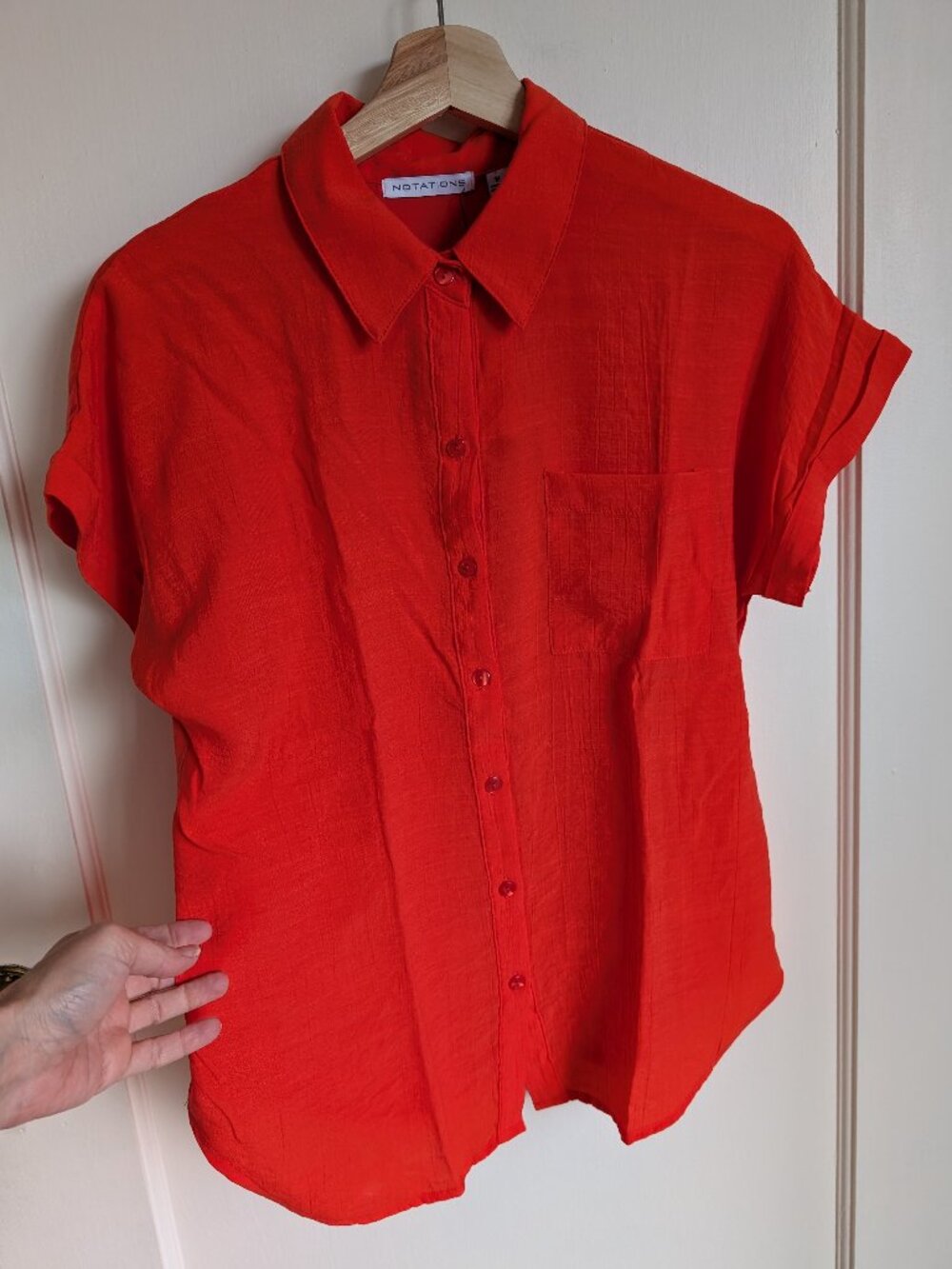 Notations Short-Sleeve Button-Down Shirt in Bright Orange - NWT